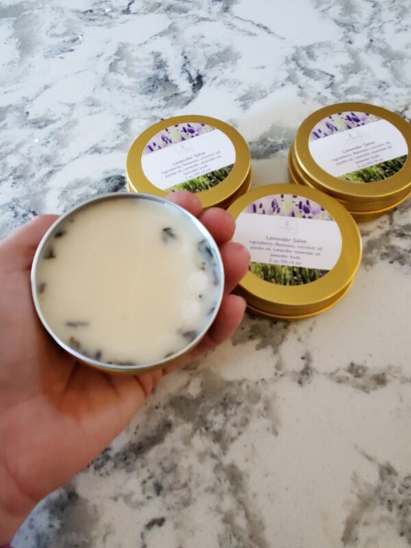 organic lavender skin balm in hand